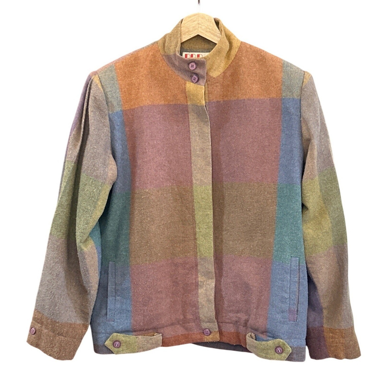 Vintage Pastel Wool Plaid Jacket 80s 90s Soft Grunge Retro Minimalist Coat