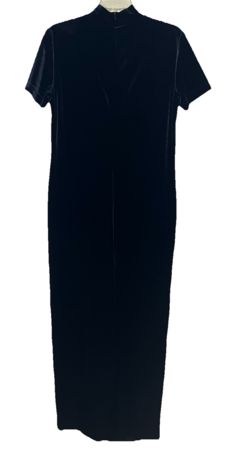 VTG Casual Corner Velvet Body Suit Navy Blue Sz Large Zipper Back Short Sleeve