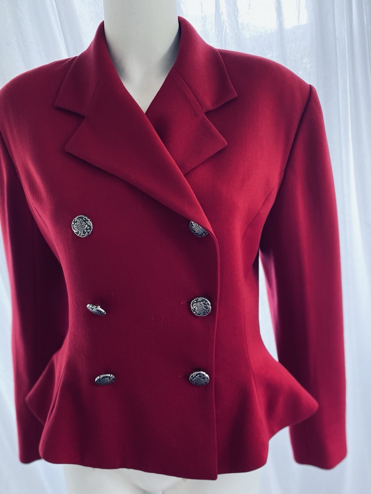 Chloe A/W 1990 Vintage Red Runway Jacket Coat Martine Sitbon Silver Buttons