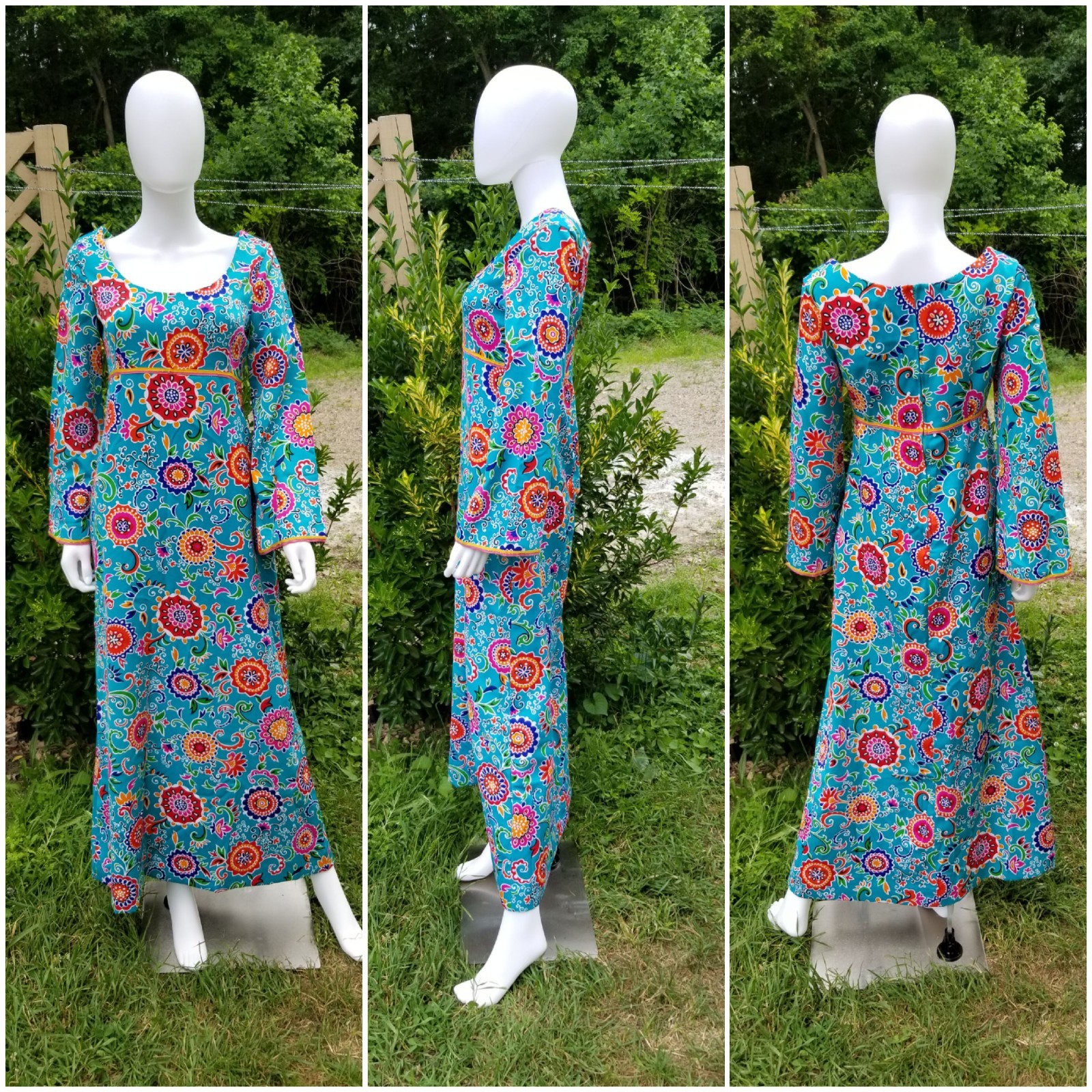 Vintage 1960-70s Concept swirl Boho Festival floral hippie maxi gown dress S