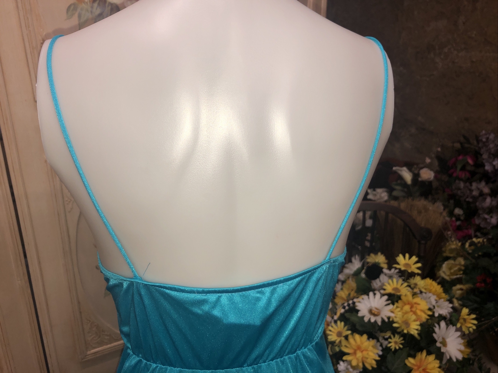 Vintage Long Teal And Black Sleeveless Nightgown S-M Petite