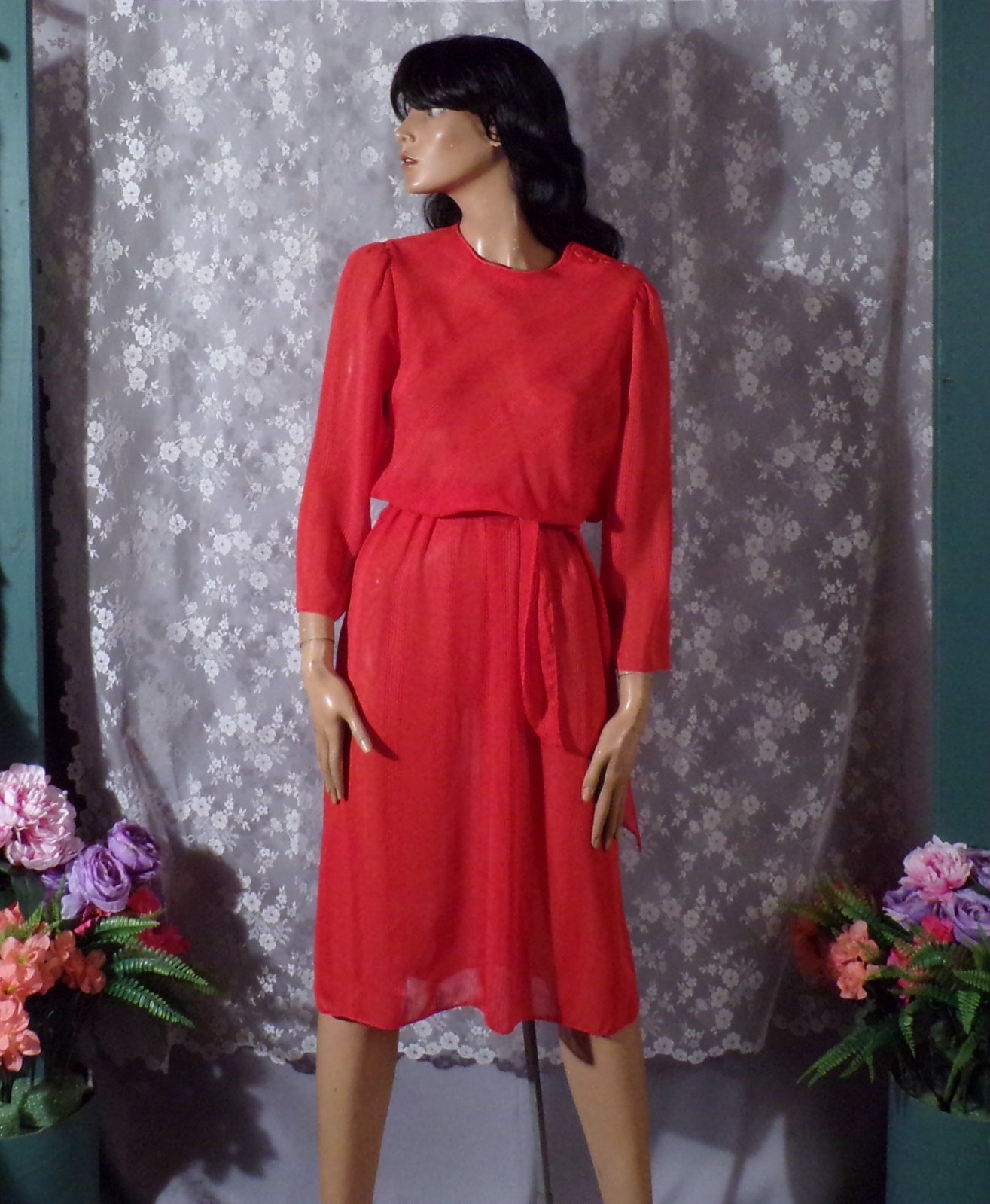 Vintage 70s Orange Dress Size Medium 1970s Retro Disco Secretary Studio 54 Glam