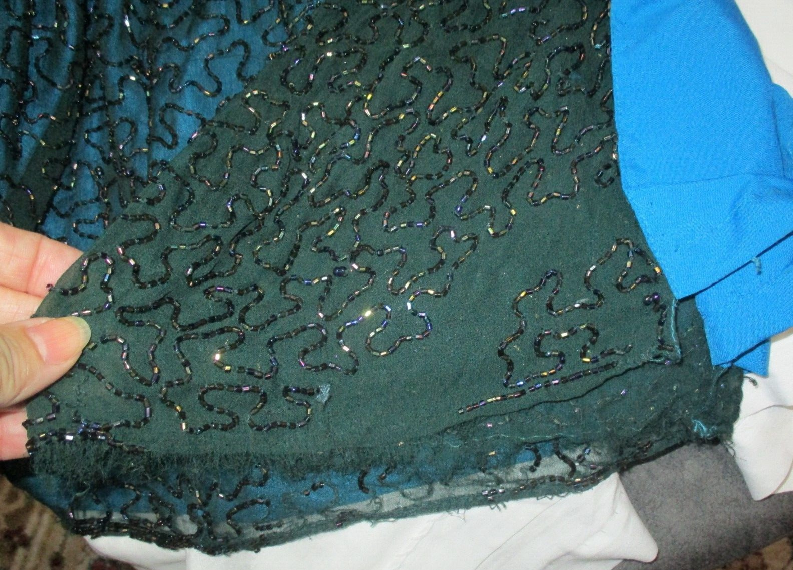 Vintage Andretta Donatello Green Silk Beaded Strapless Size S Gown Dress Slit