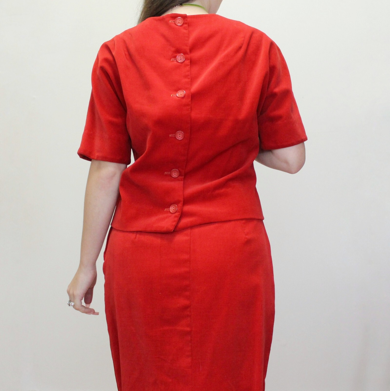 Vintage 60s Red Velvet Outfit Set Matching Skirt and Top Madison Wardrobe Maker