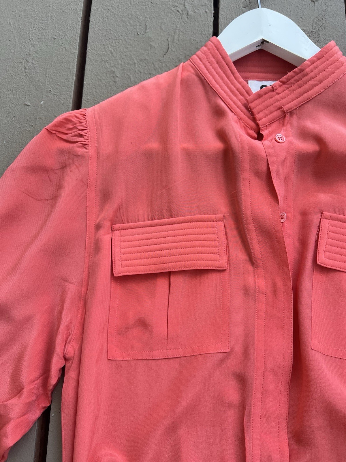Vintage CASI Peach Orange Front Pockets Belted 100% Silk Women’s Dress Sz 10