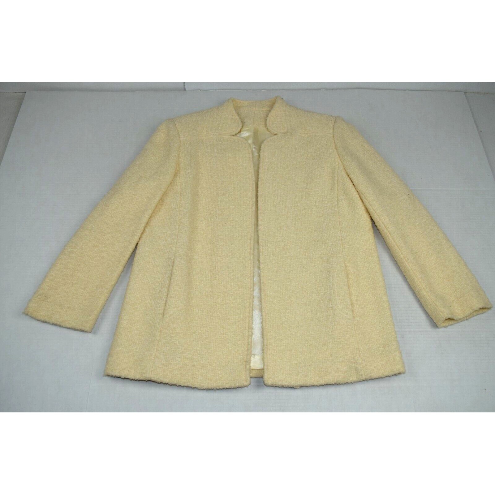 Vintage Wool Blazer Jacket Size S/M 70s Ivory Sleek Knit Silky Lining Pockets