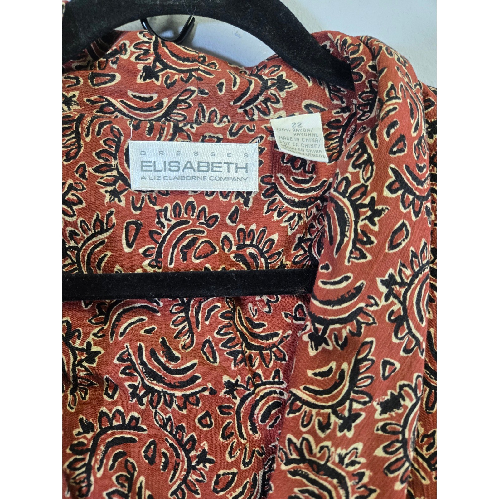 Elisabeth Vintage Paisley Boho Button Front Short Sleeve Midi Dress Size 22