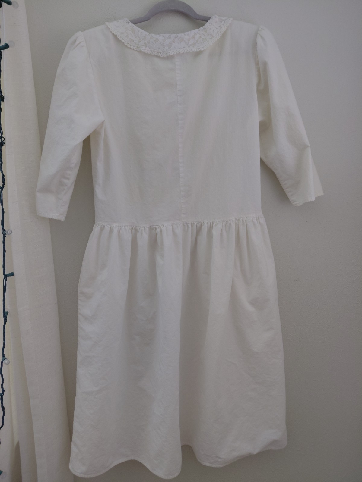 Vintage Victorian Cottage Prairie Style Ivory Cotton Midi Dress Peter Pan USA