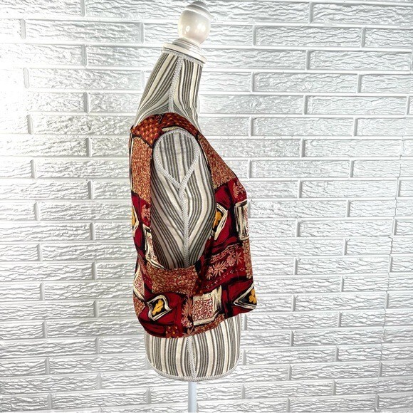 Vintage JD Wright Patterned Patchwork Vest Size 12 Red Black Cream