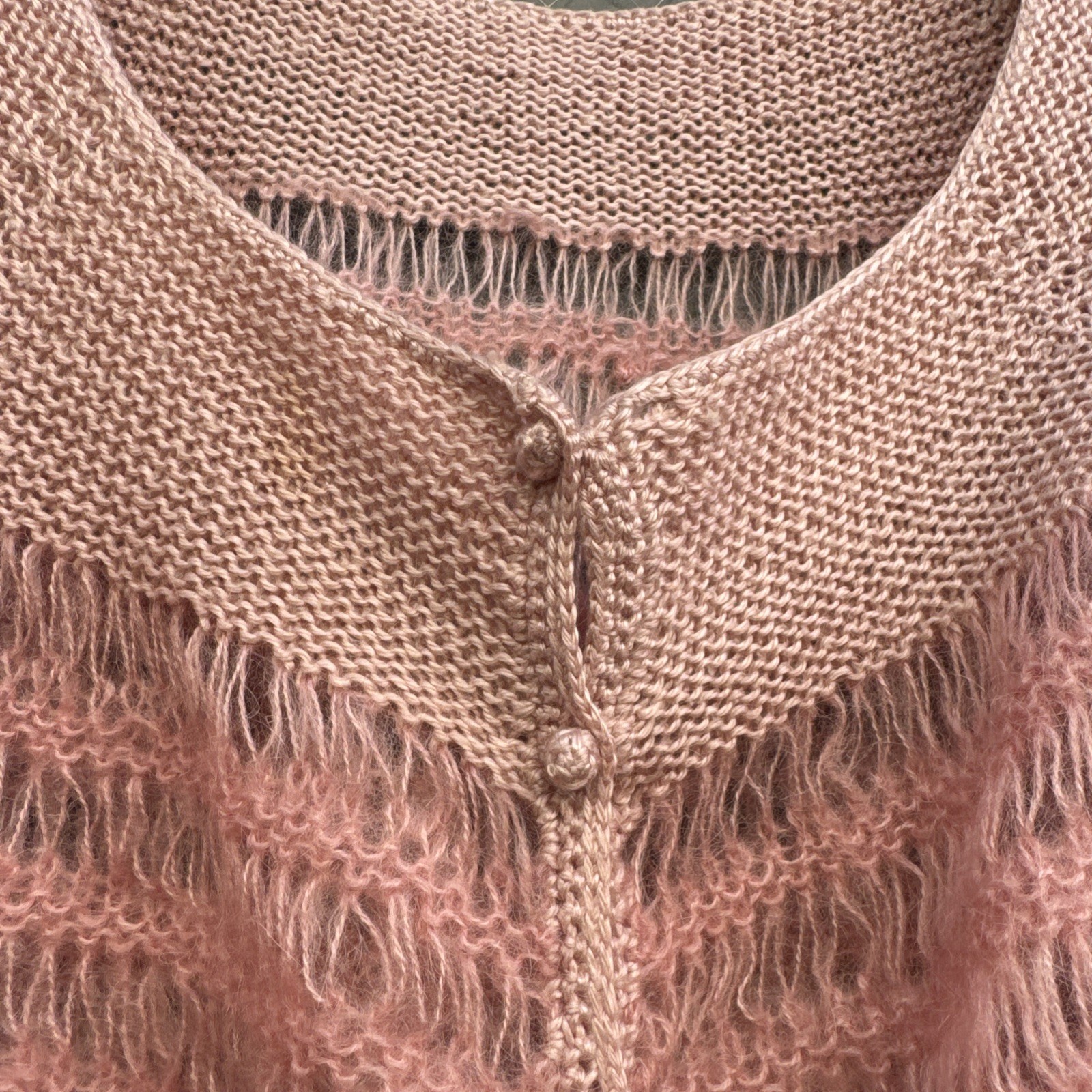 Vintage 1930s Pink Mohair Knit Wool Sweater Cardigan Balloon Sleeves Dress Top