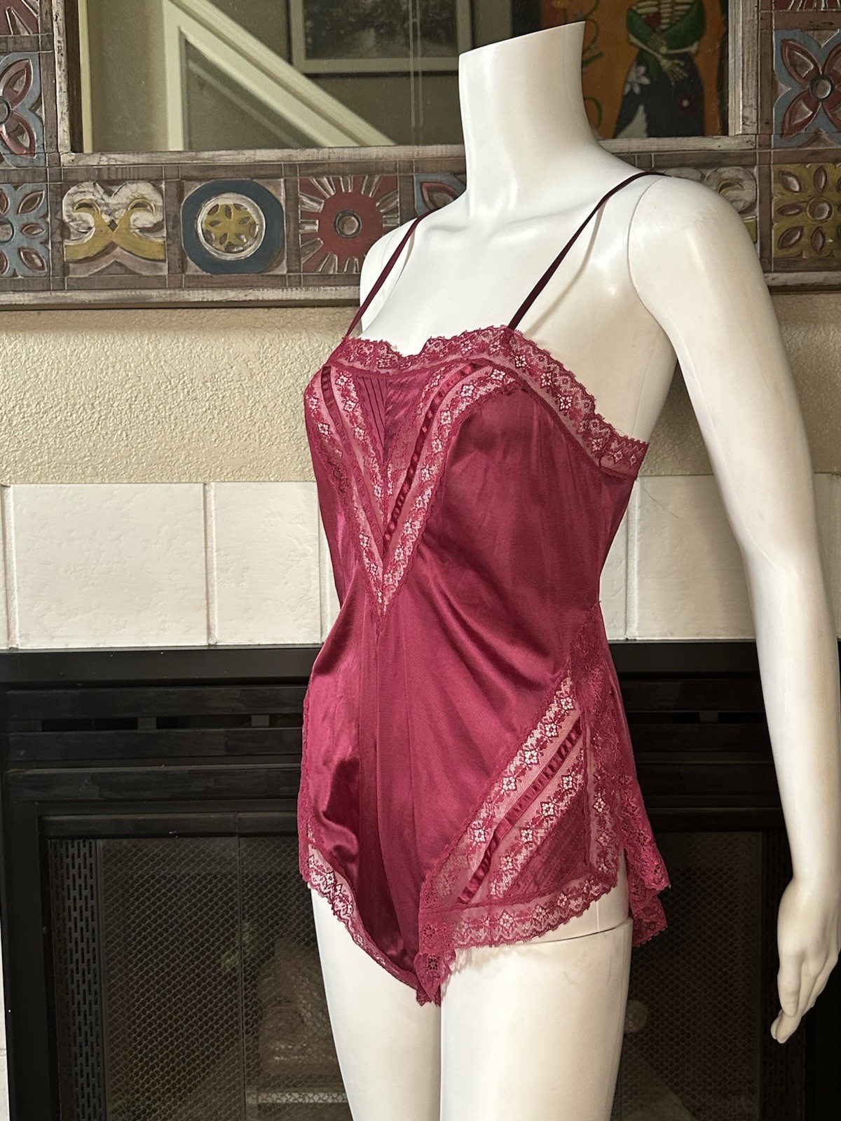 Formfit Vintage Red Satin And Lace Teddy Sz 34 (10-12)
