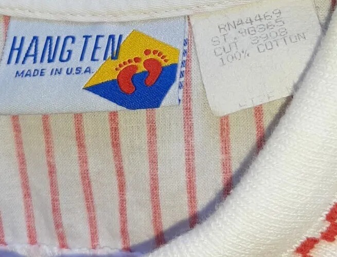 Vtg 70’s Womens Shirt Hang Ten Sport White w/ Block Stripe & Checkerboard Med