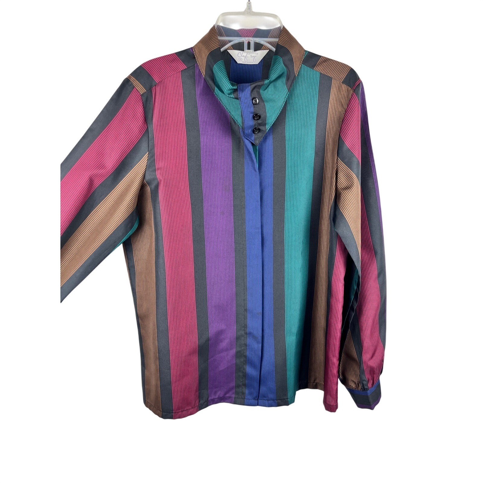 Vintage Cheryl Tiegs Blouse Womens 8 Multicolor Stripe Button Front USA Made
