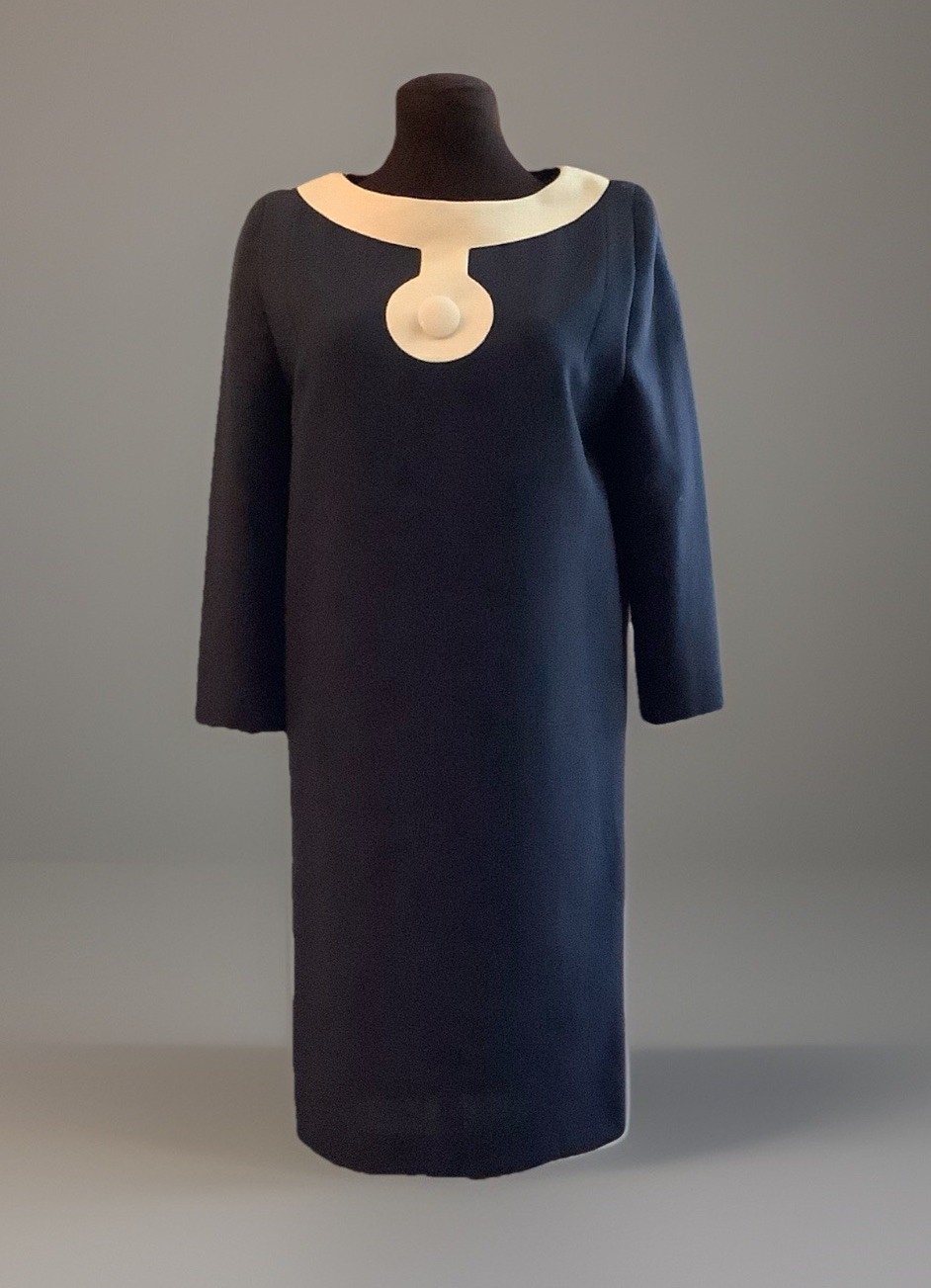 PIERRE CARDIN Modern Dress Sz 10US Med-Lrg Navy Blue Color Block Exl’t Cond