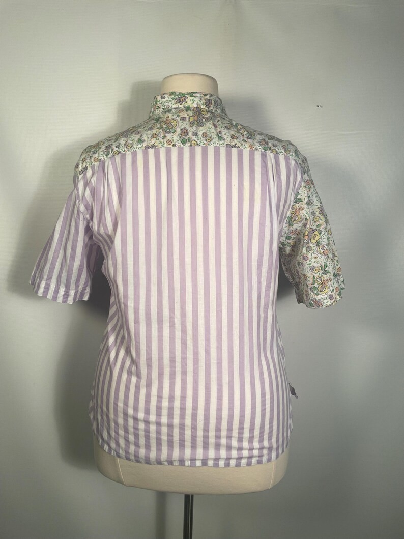 Vintage 1990s Plus Size Spring Floral All Cotton Striped Blouse Size 16 XL