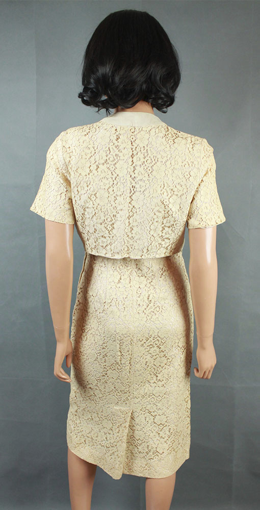 Vintage 50s Dress Jacket Set Sz S Ivory White Beige Champagne Wedding Gown