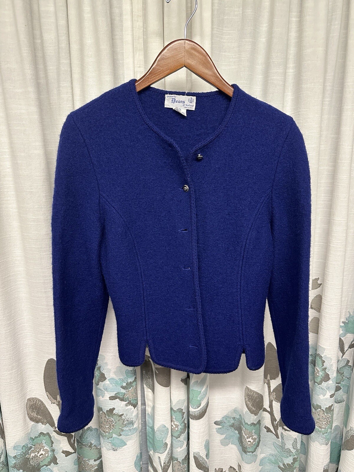Vintage Deans Of Scotland Blue Cardigan Sweater Medium Wool EUC