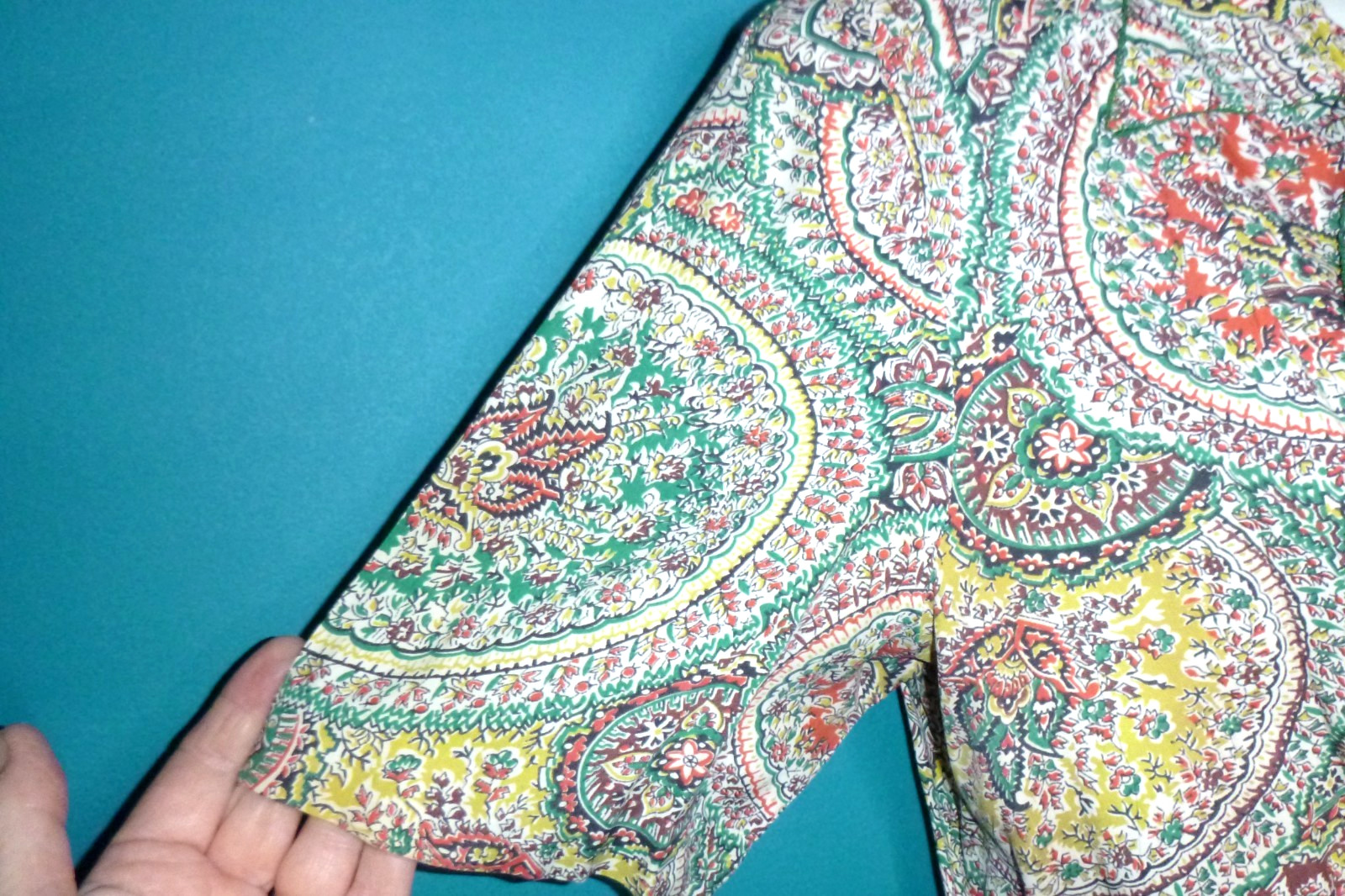 Vtg 40s 50s Georgiana Frocks Rayon Dress Paisley Green Red VOLUP Sz XL