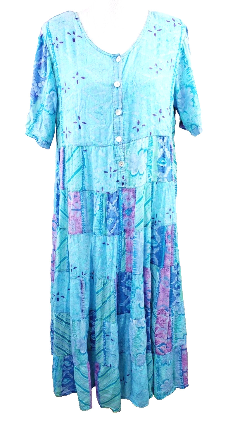Vintage 90s Dress Womens Large Floral Long Maxi 1990s Tiered Oversized Bohemian