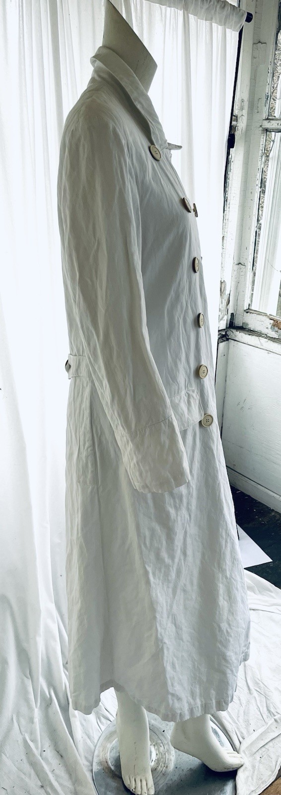 Dries Van Noten Vintage White Cotton Maxi Greatcoat Double Breasted
