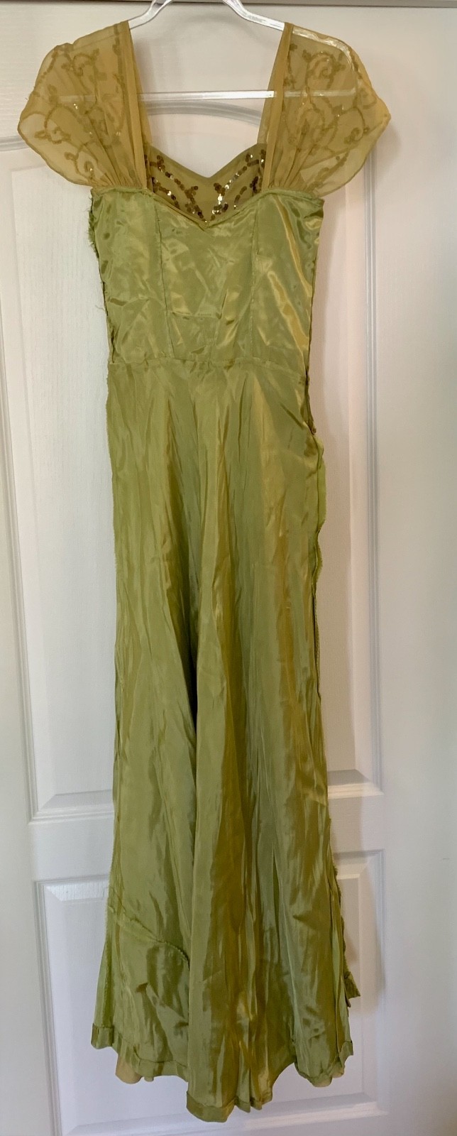 Vintage 1930s Princess Chartreuse green /yellow Chiffon & sequin Gown long Dress