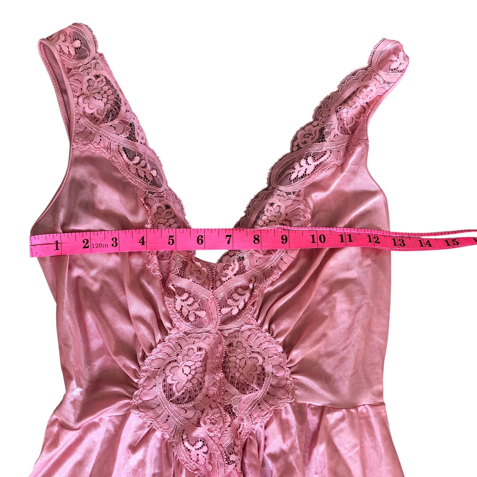 Vtg 70s Olga Pink Nylon Nightgown Lace Inset Empire Waist Long Full Sweep Medium
