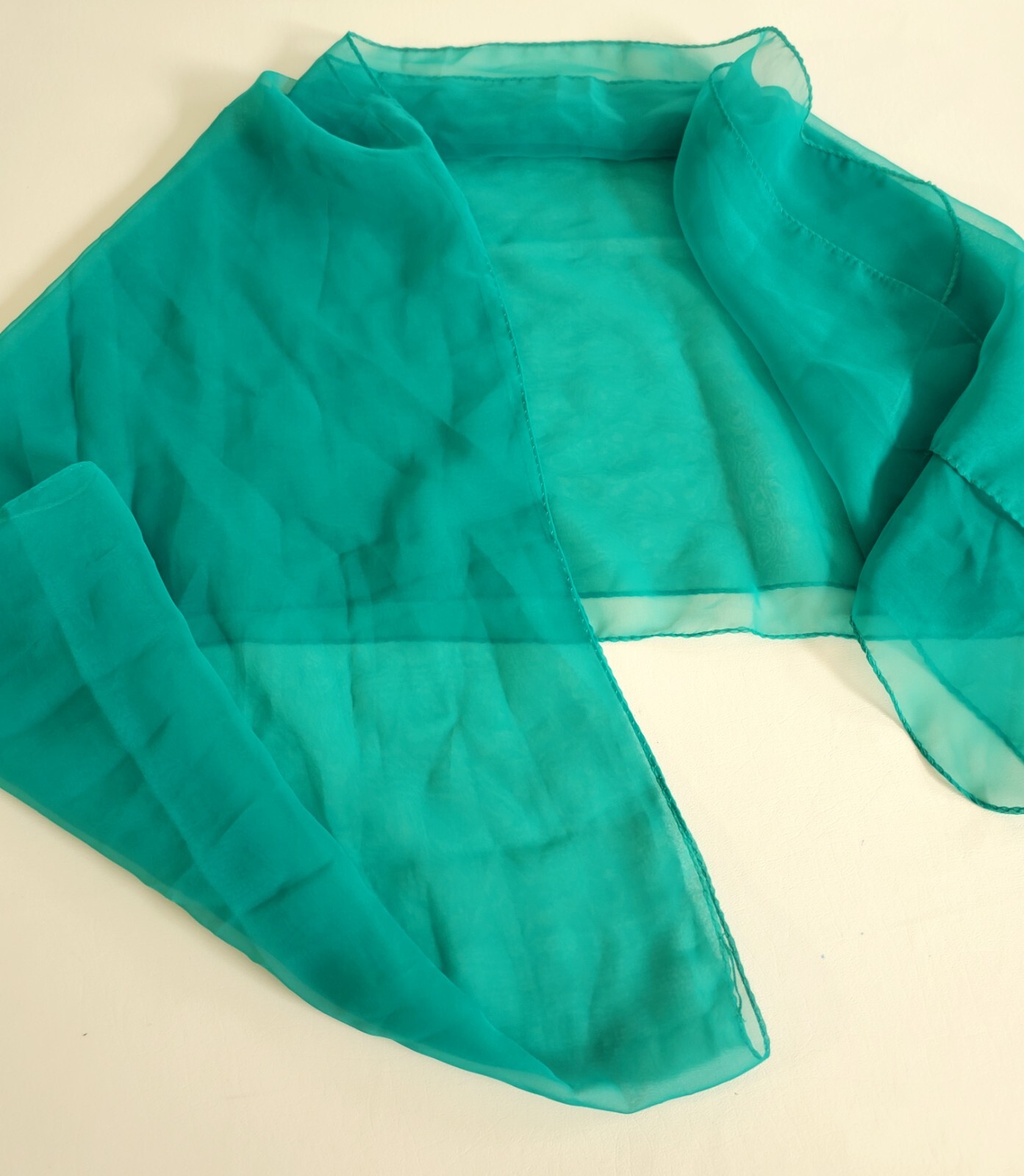 VTG 70s SHEER CHIFFON PLEATED DRESS GOWN Jade Green SIZE S/M Prom Wedding Formal
