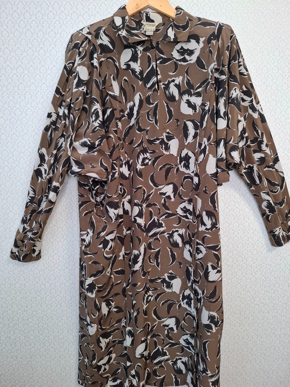 Vintage Selene Pure Silk Dress Women Sz US 20 EU 52 Floral Balloon Sleeve Italy