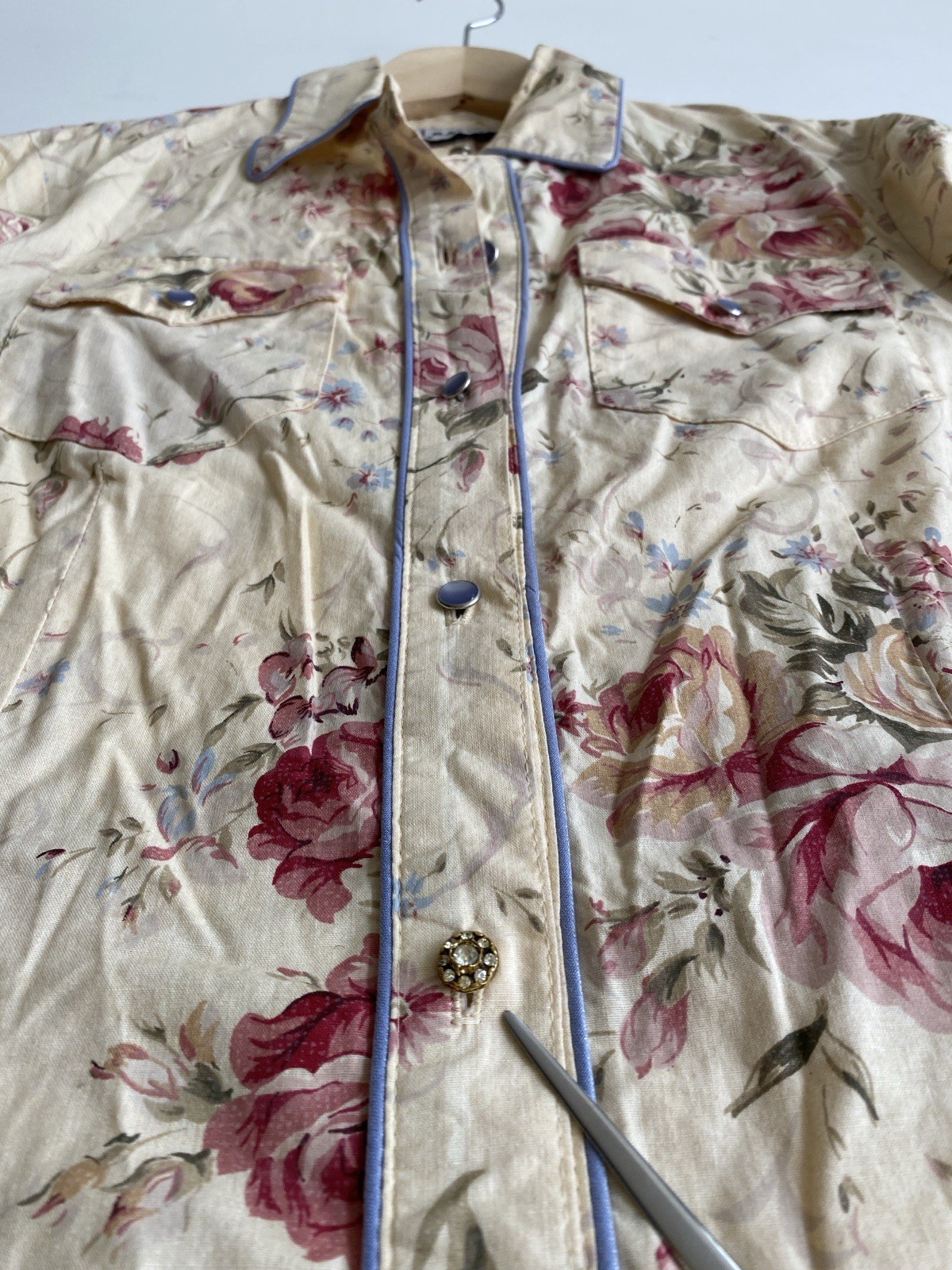 Vintage Banjo S Westernwear Button Up Floral Top Shirt Texas Roses Floral