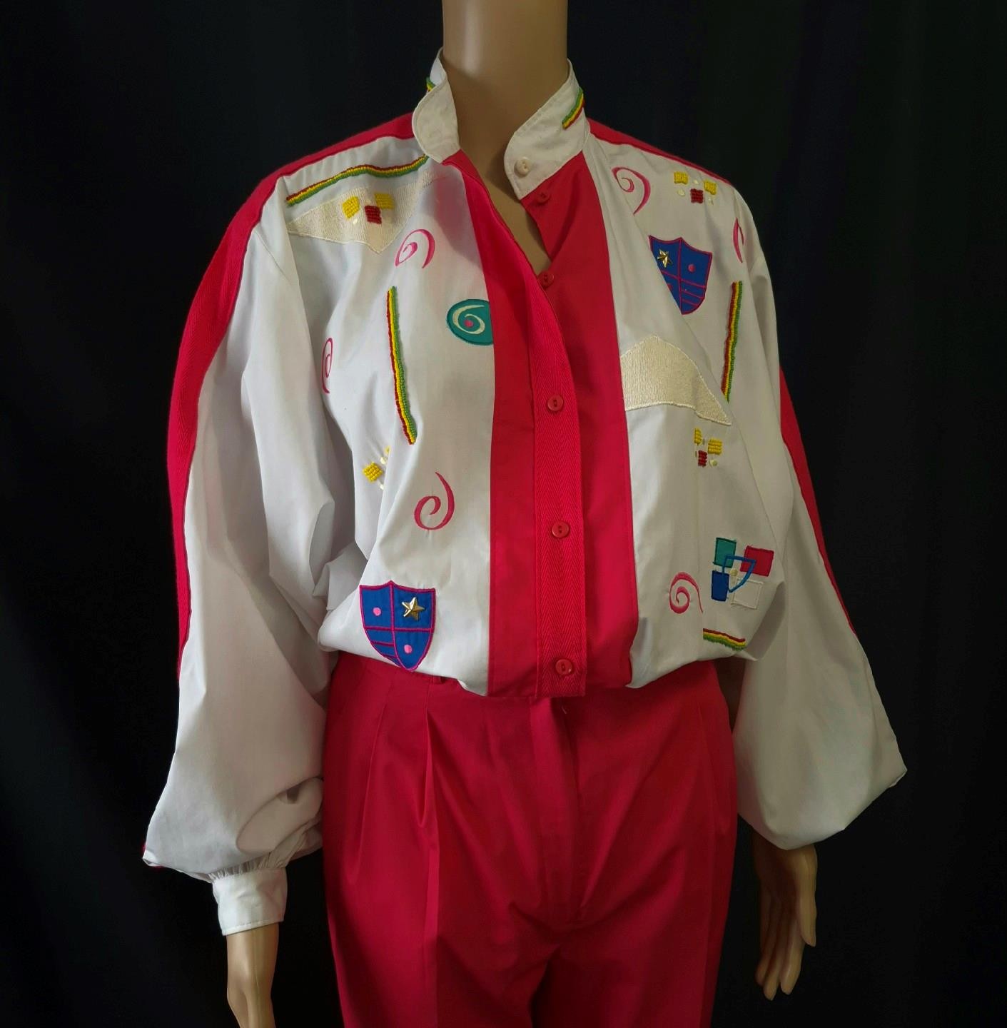 Marc D’Alcy Paris vintage 80s EMBROIDERED BEADED OVERSIZE SHIRT & Matching PANTS