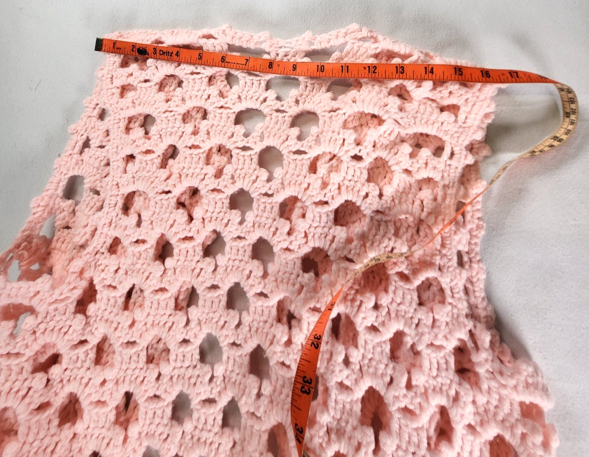 Vintage Pink Crochet Vest Handmade M/L Retro Granny Chic Boho