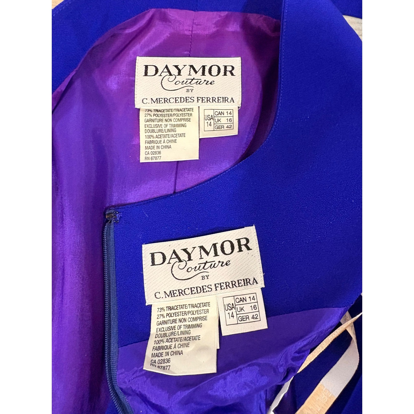 Vintage 90s Daymor Couture Royal Blue Jacket Dress Set 14 Mother of Bride Gown