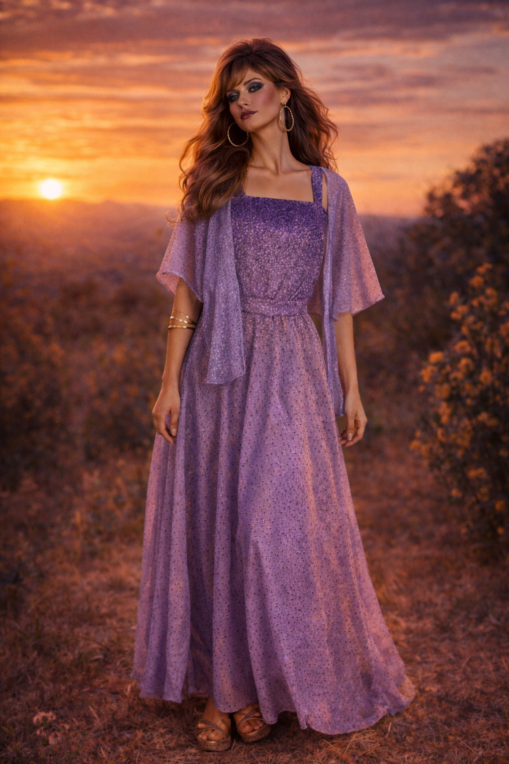 Vintage 70s Maxi Dress Kleemeier Hof Purple Evening Gown w/ Bolero Boho Gala 38 40