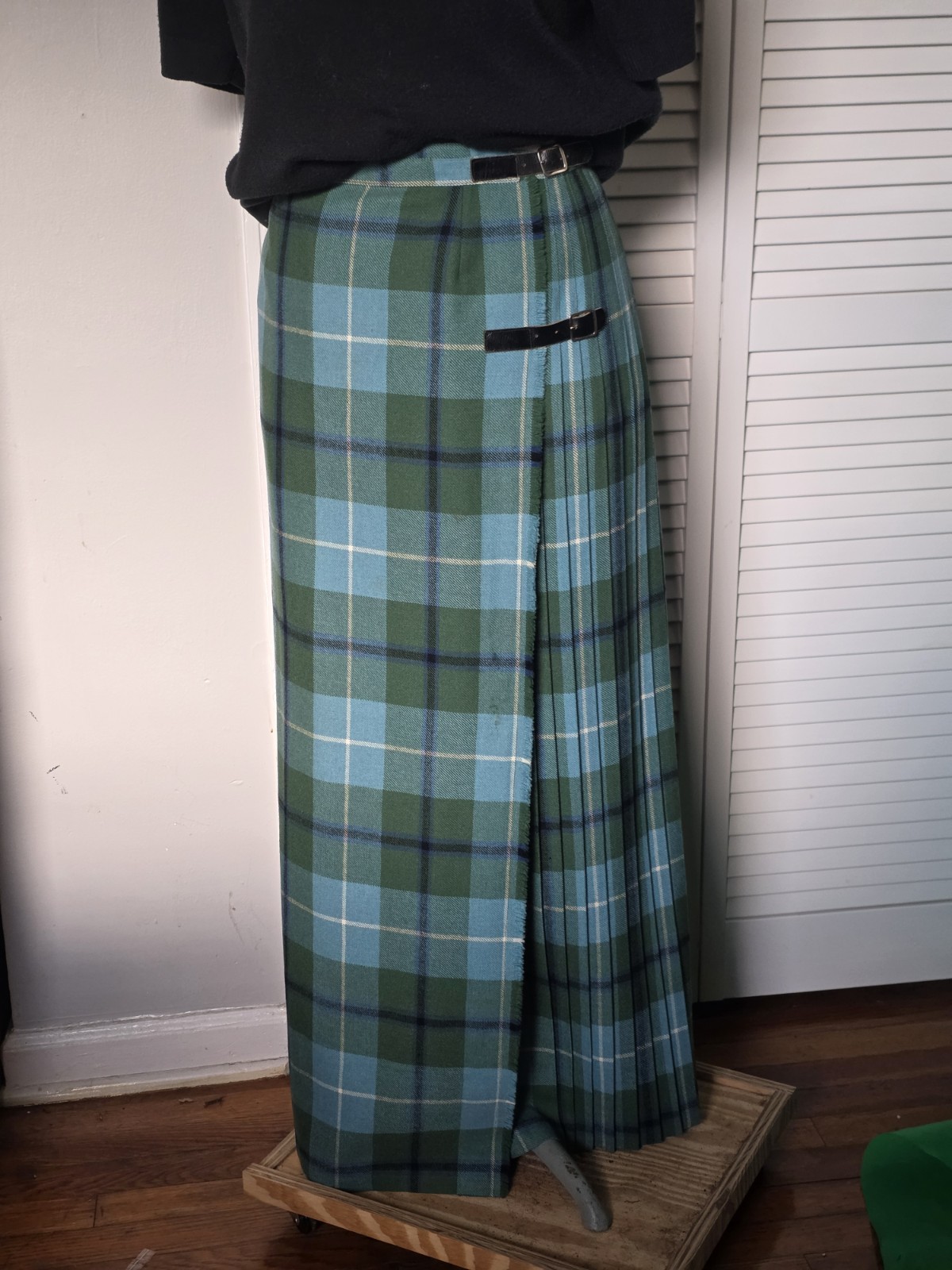 Vintage Forsyth Of Edinburgh Women’s Tartan Wool Maxi Skirt Blue Green Plaid L