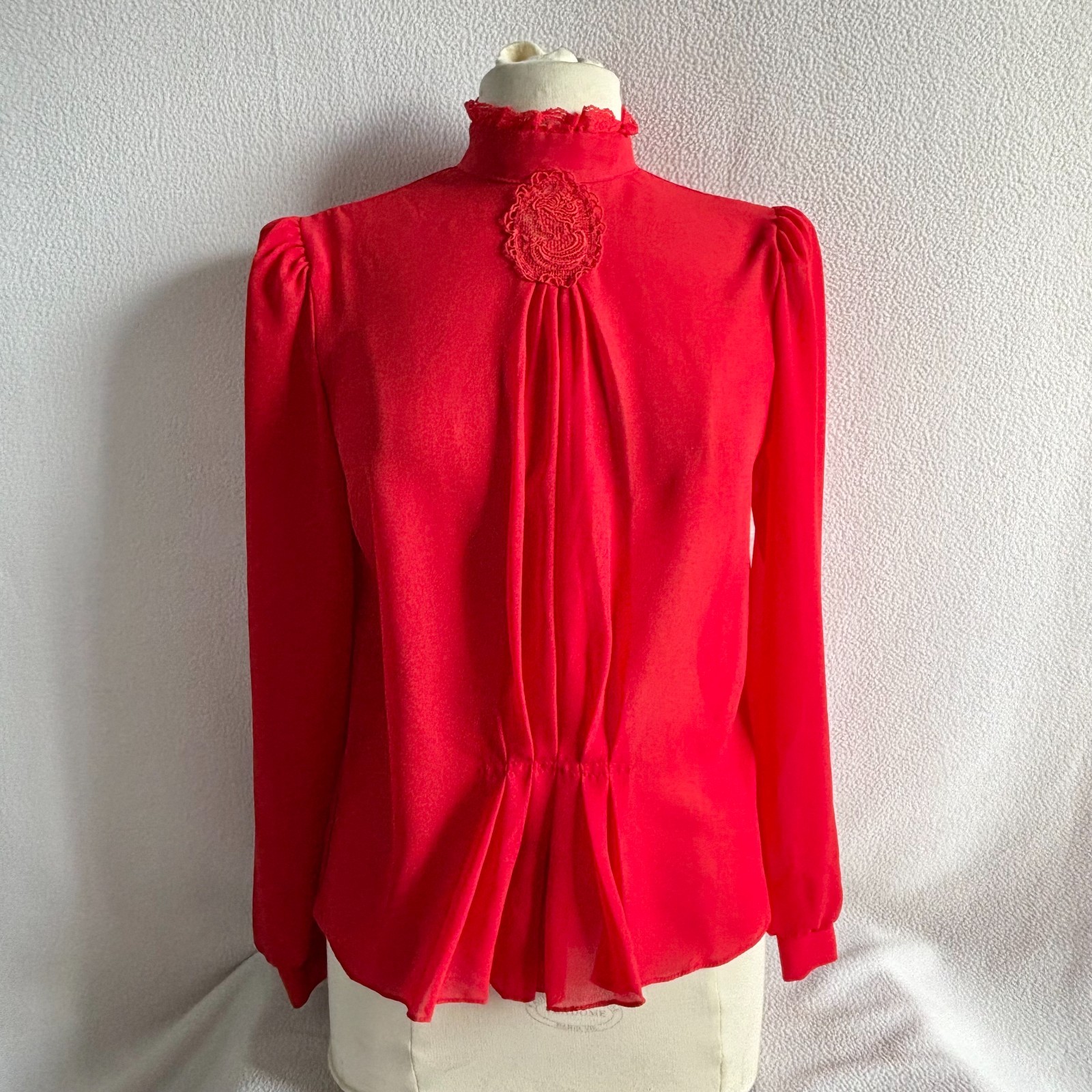 Vintage 1980s David Benjamin Romantic Red Lacy Victorian Inspired Blouse