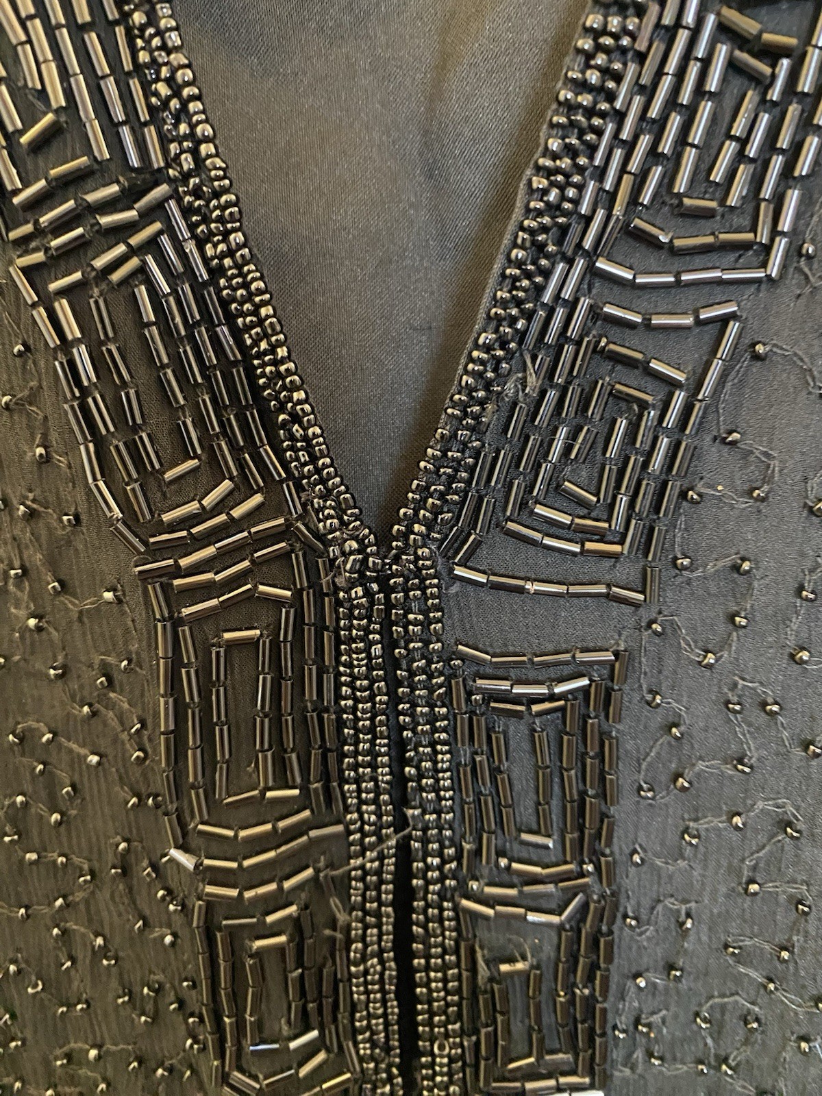 Rafaela Vintage Beaded Black Silk Vest XL Fancy party accessory