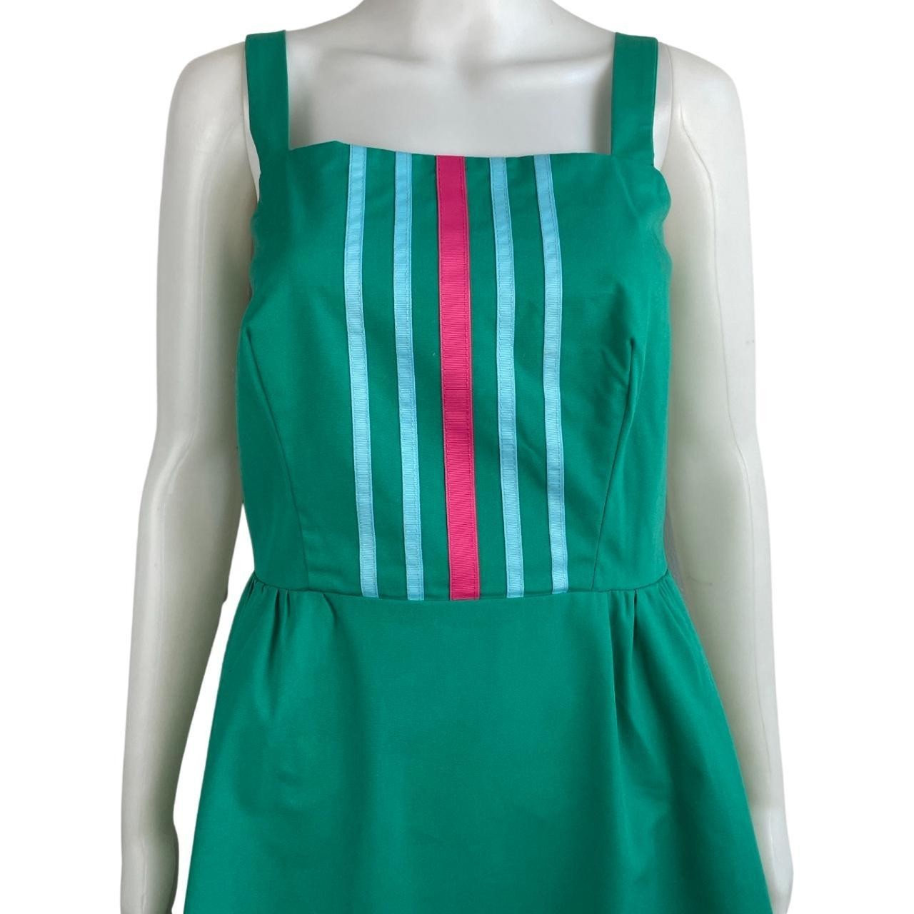 Vintage Cotton Sundress Size Small 1970s Teal Striped Sleeveless A-Line Pockets