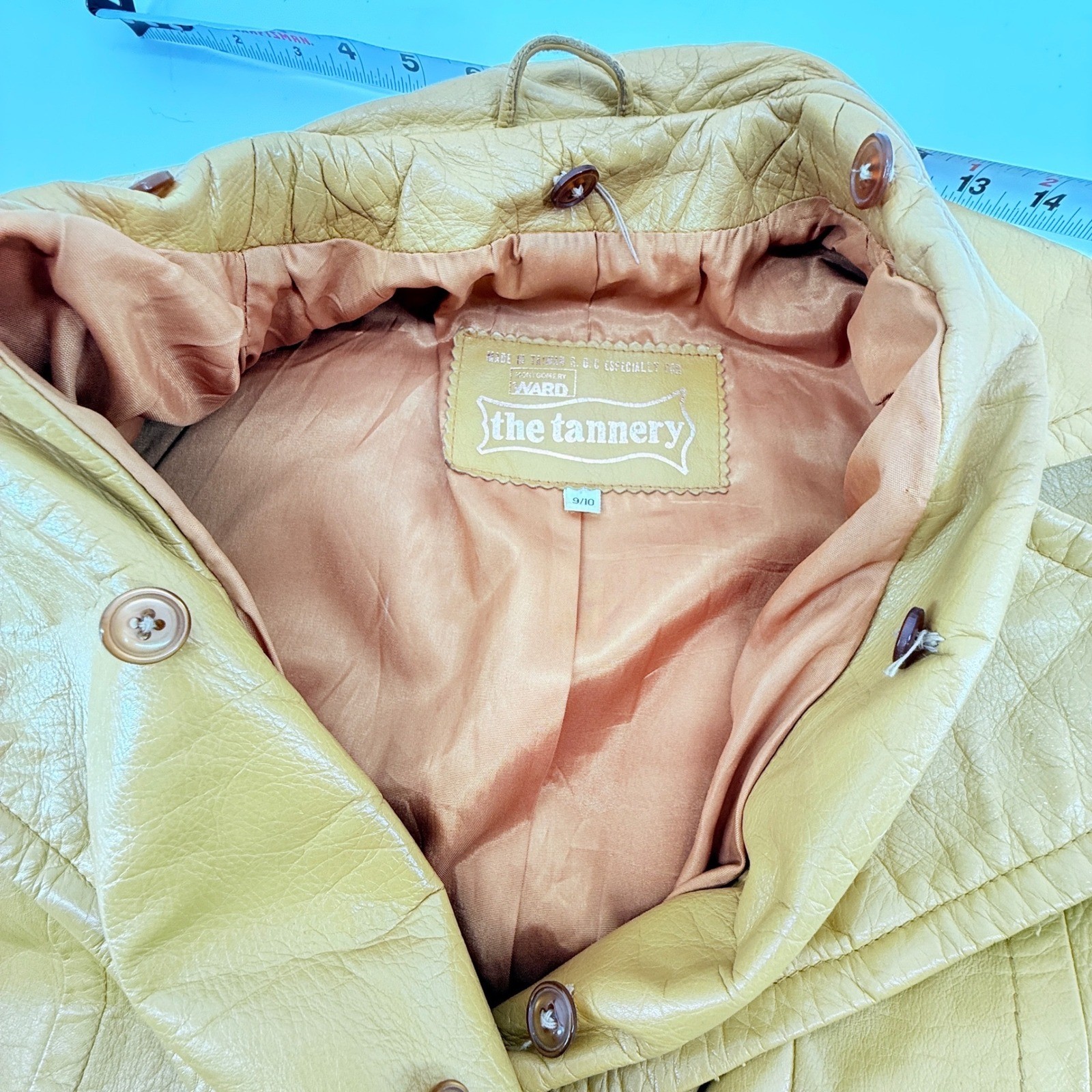 The Tannery Montgomery Ward Vintage Mustard Yellow Leather Trench Coat *read*