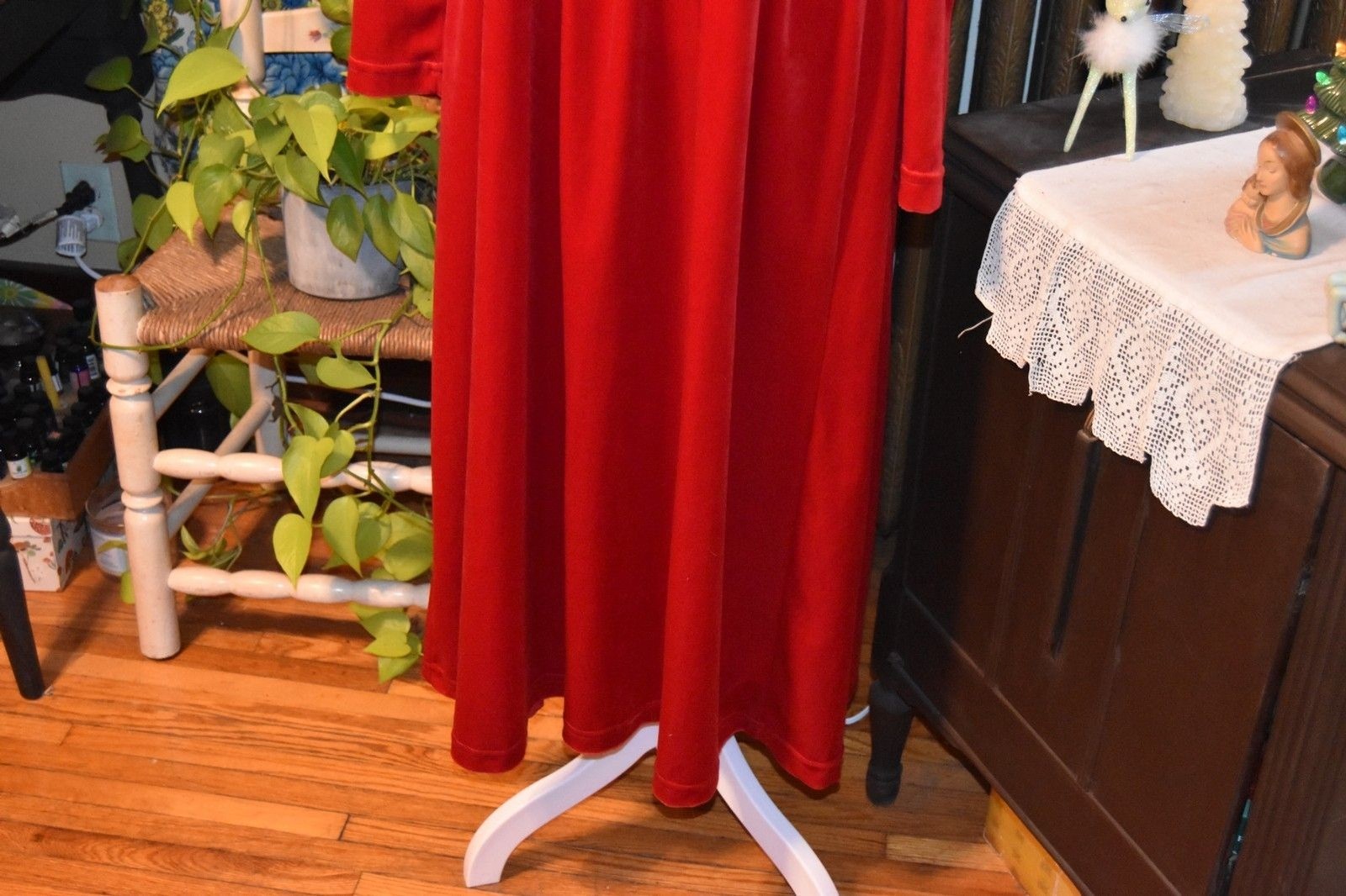 Vintage 90s Studio Ease Red Velvet Long Sleeve Empire Waist Dress Size Large