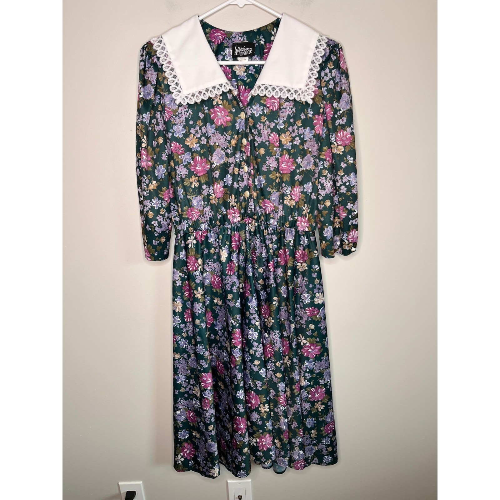 1990s Whirlaway Frocks Cottage Floral Coquette Lace Sailor Granny Volup Dress XL