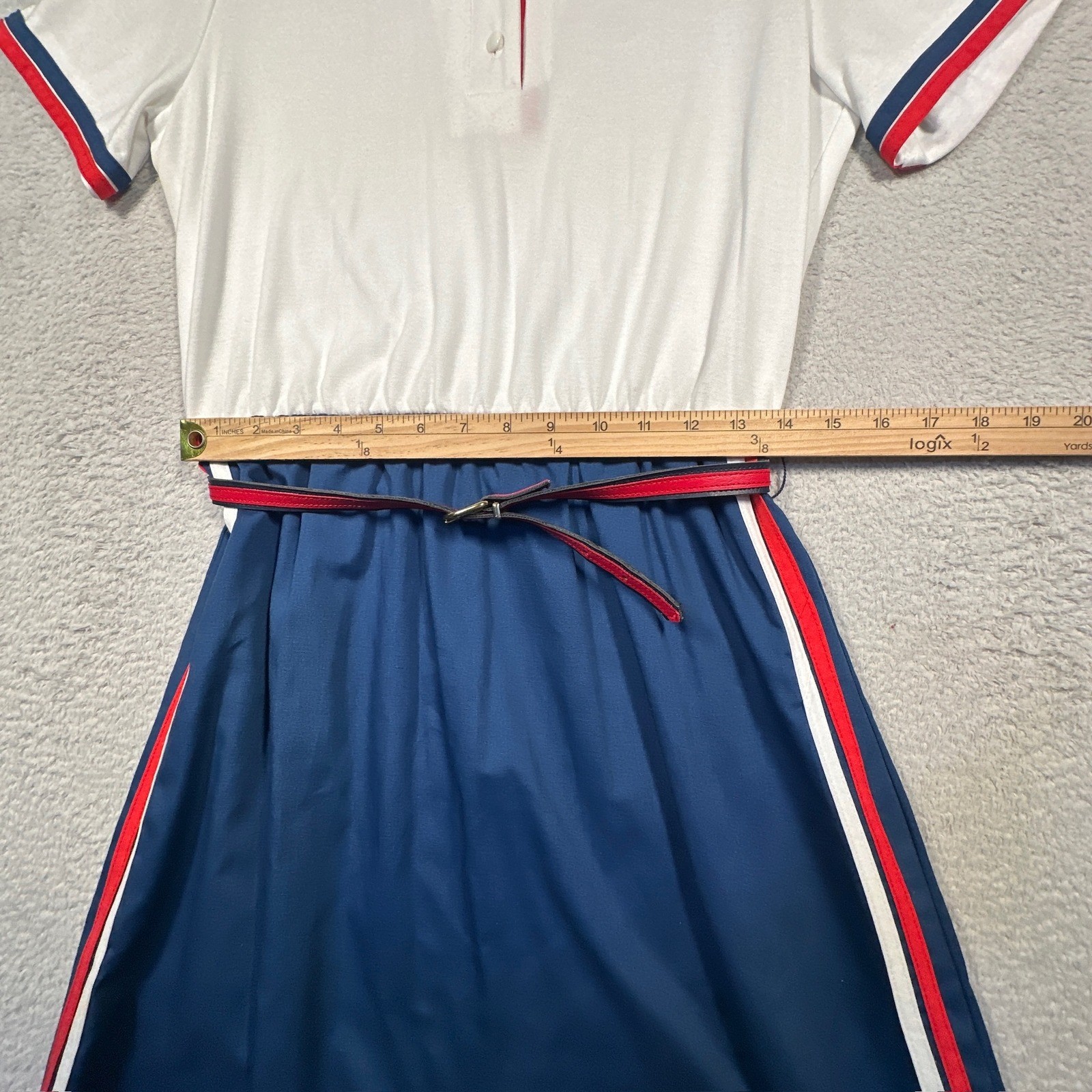 Sears The Sportdress Dress Women 11/12 Blue White Red 70s Vintage Union Made USA