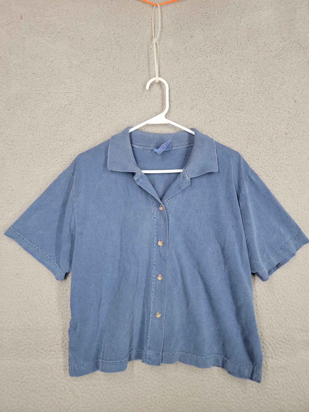 Vintage 80s Womens T Shirt Medium Button Front Polo Collared Short Sleeve