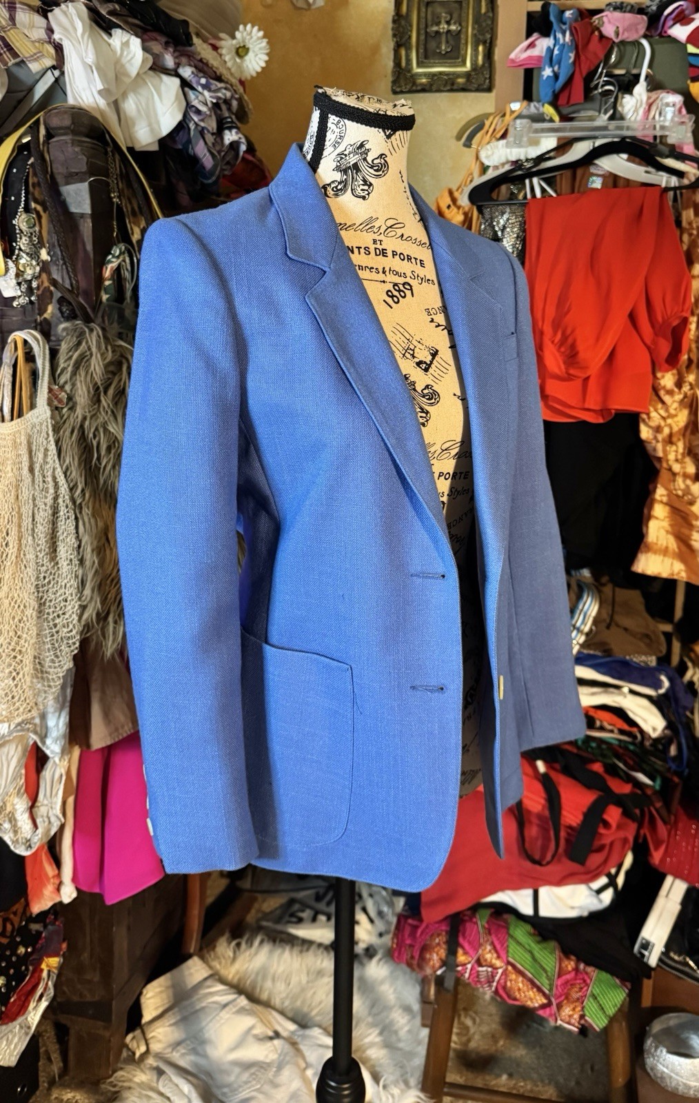 Vtg Saville Blue Blazer Jacket Huge Pockets 6 XS 70s 80s Pearl Buttons Fitted