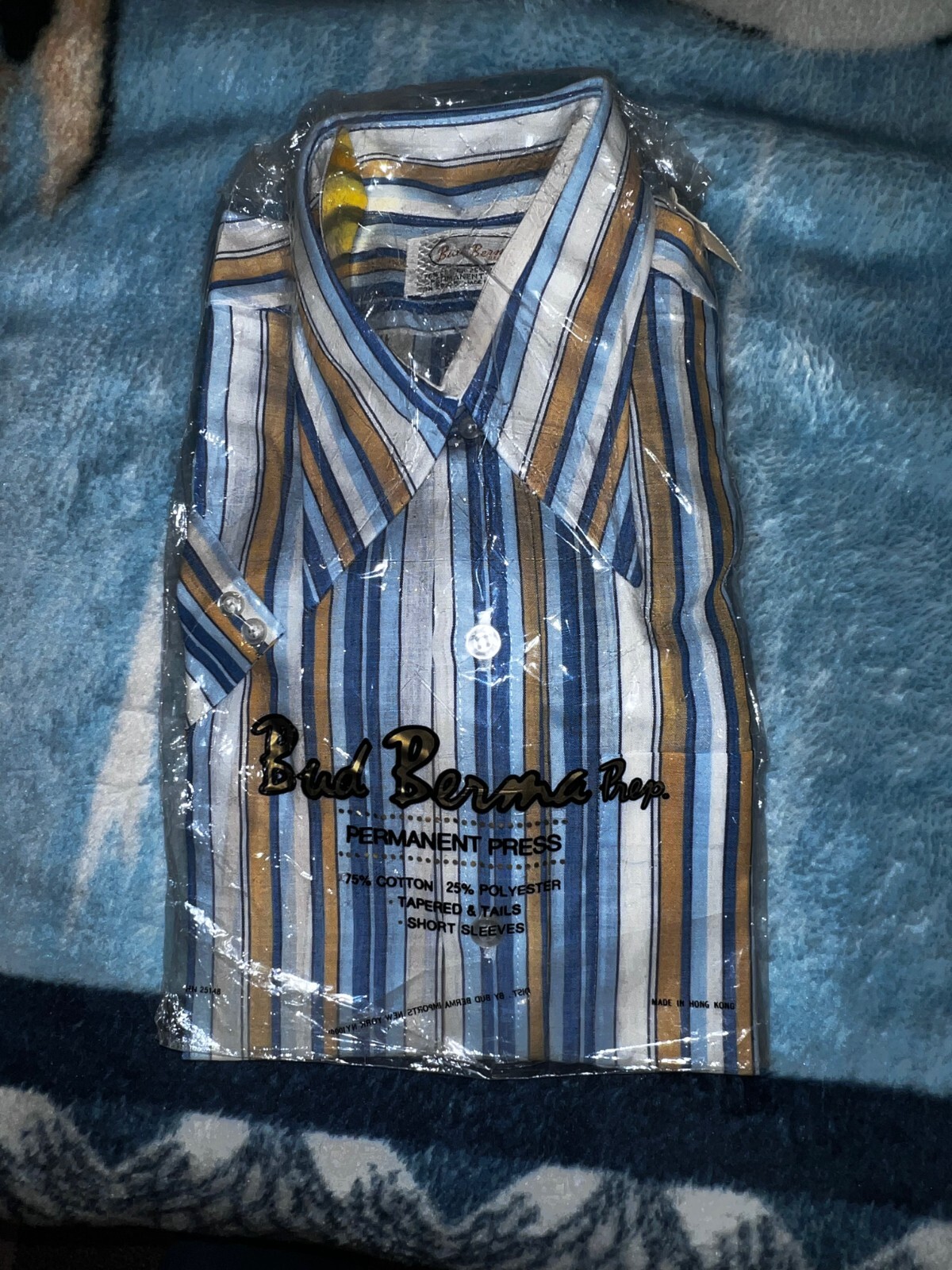 Vintage 1970s Bud Burma Prep. Striped Button Down Short Sleeve Top Size 16 New