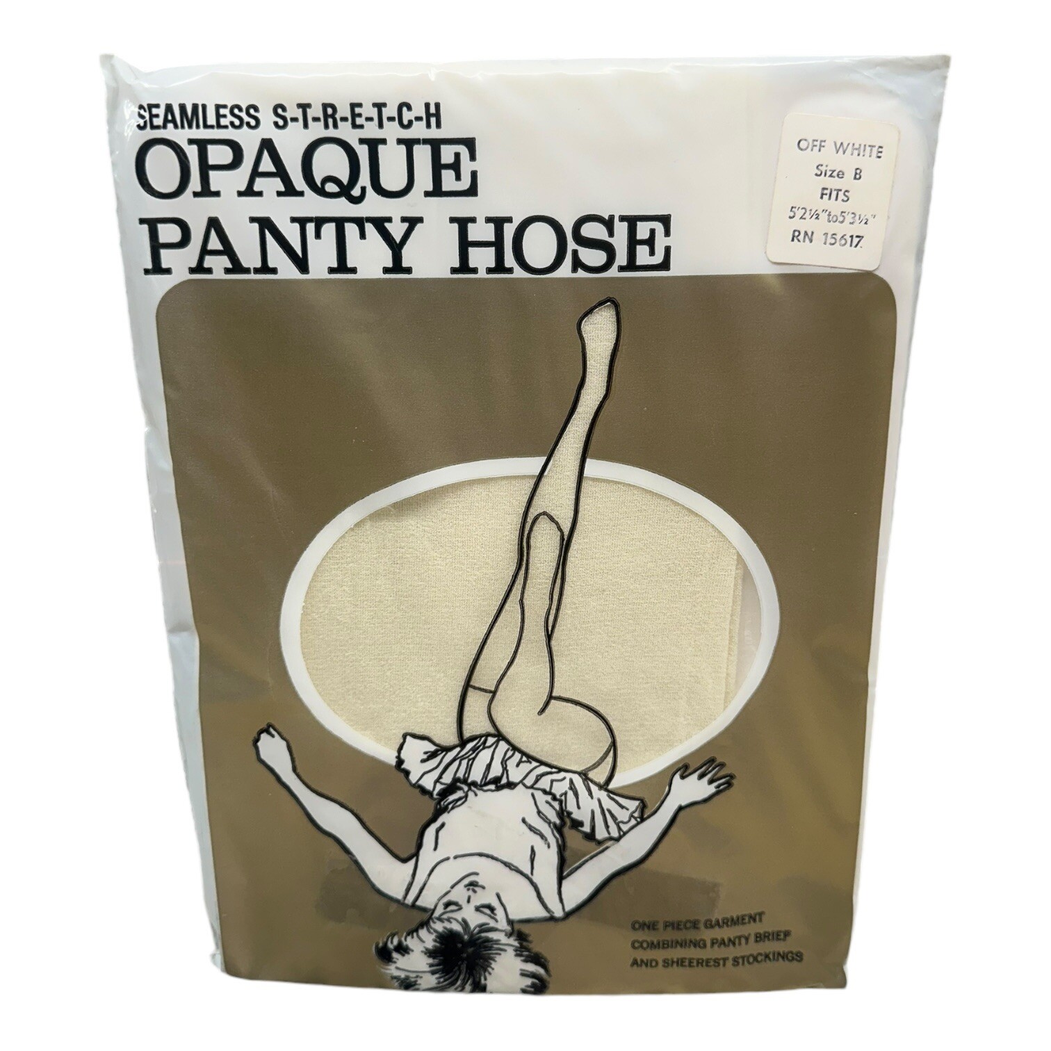 Vintage 1967 Beauty-Pak Seamless Stretch Opaque Pantyhose Off White Size B