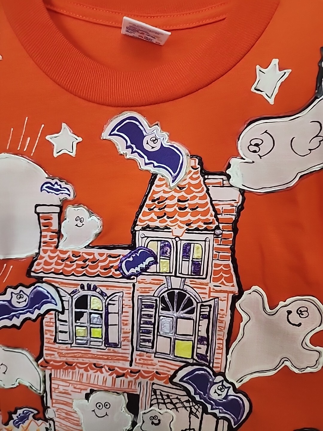 Vtg Jerzees Tee Painted Halloween Pumpkin Bats Ghost Haunted House 80’s 90’s