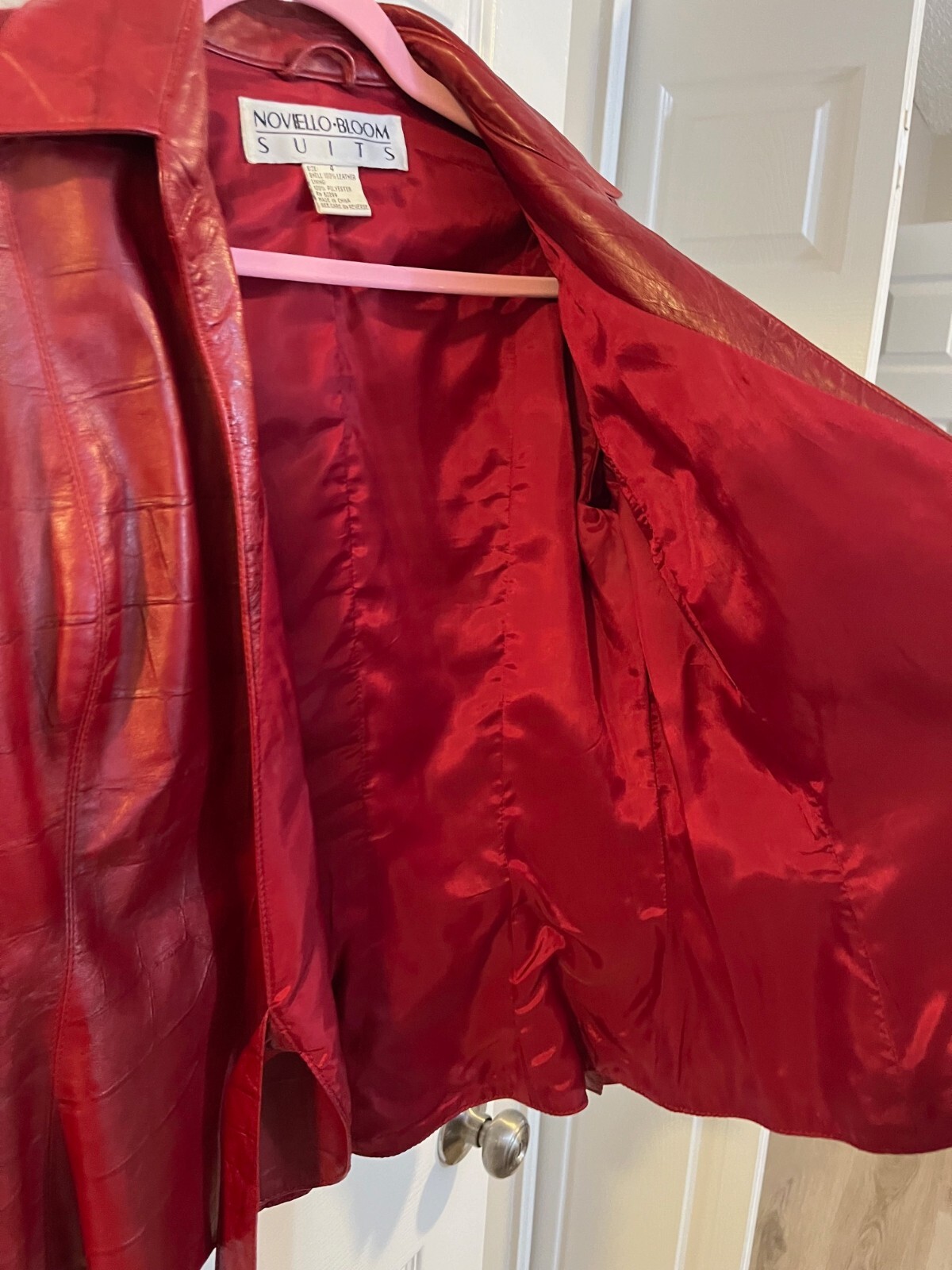 Noviello Bloom Vintage Red Leather Jacket Croc-Embossed Wrap Belt Size 4 Women’s