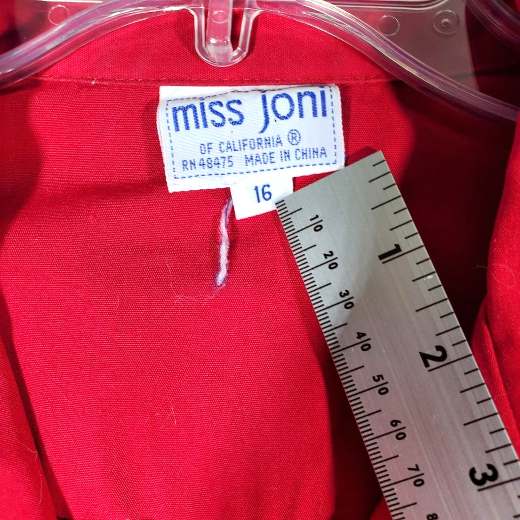 VTG 70s 80s Miss Joni of California Red 3pc Skirt Suit Set Blouse & Skirt