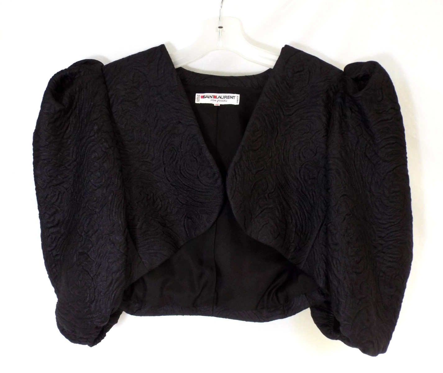 VTG 1980s Yves Saint Laurent Black Puff Sleeve Bolero Jacket 42 YSL Rive Gauche