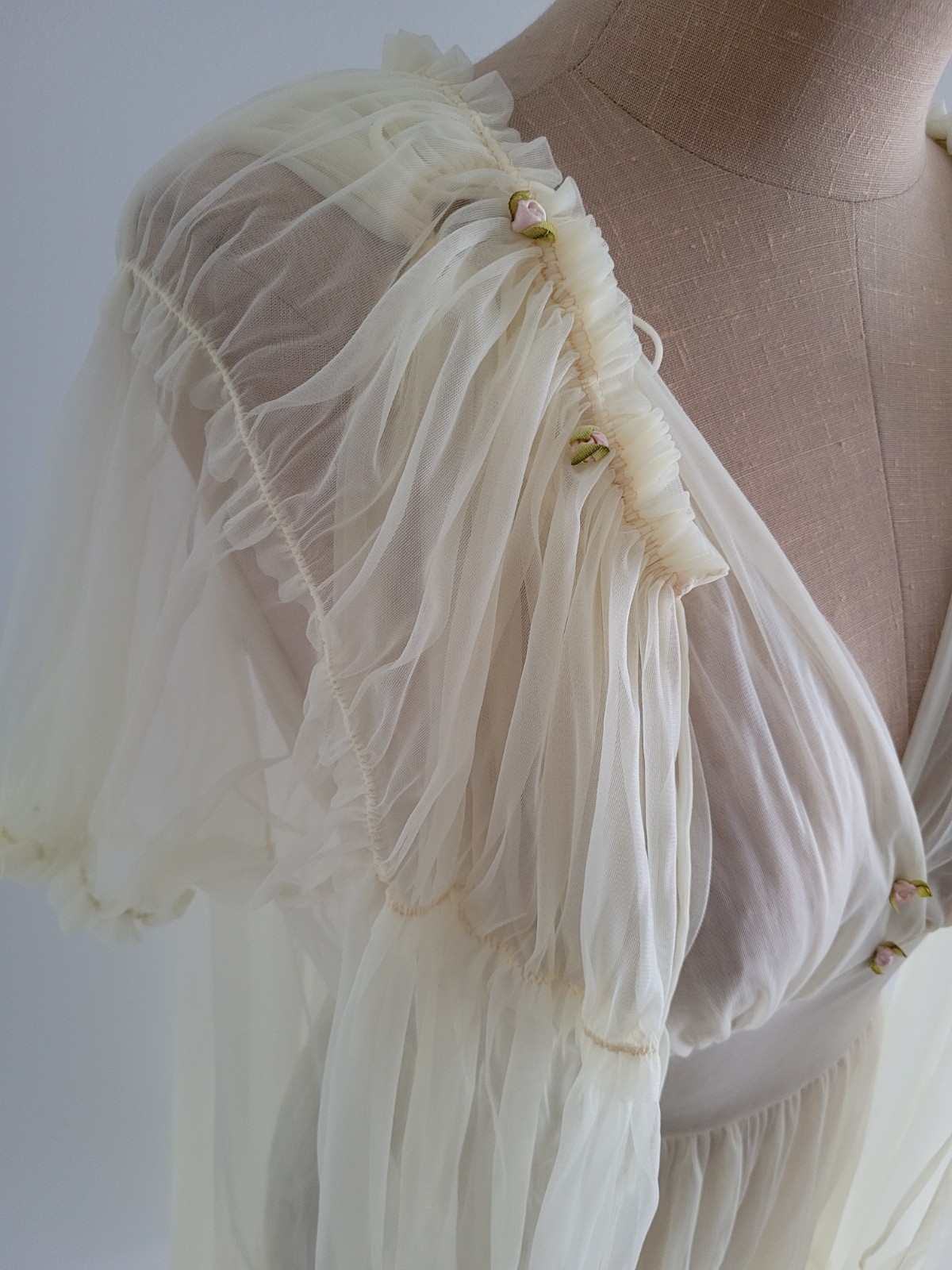Vintage Amourelle Peignoir Set Babydoll Sheer Yellow Chiffon Nightgown Robe S